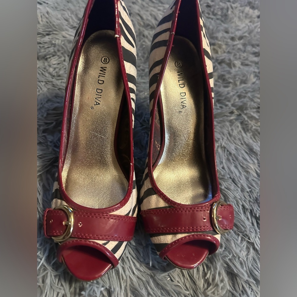 Wild Diva Red and Black Zebra Print Heels